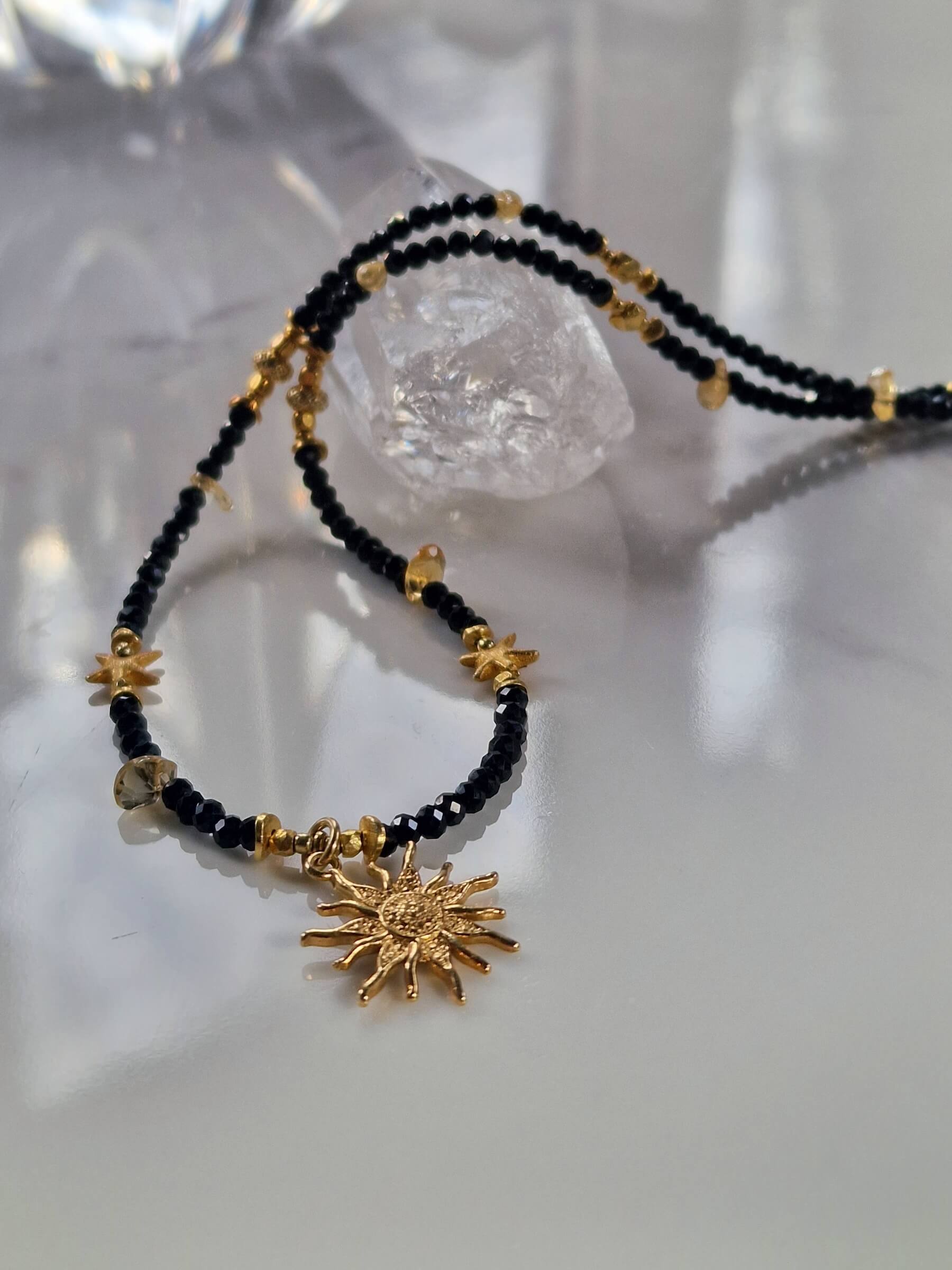 Black and Gold Necklace with Pendant - Sun