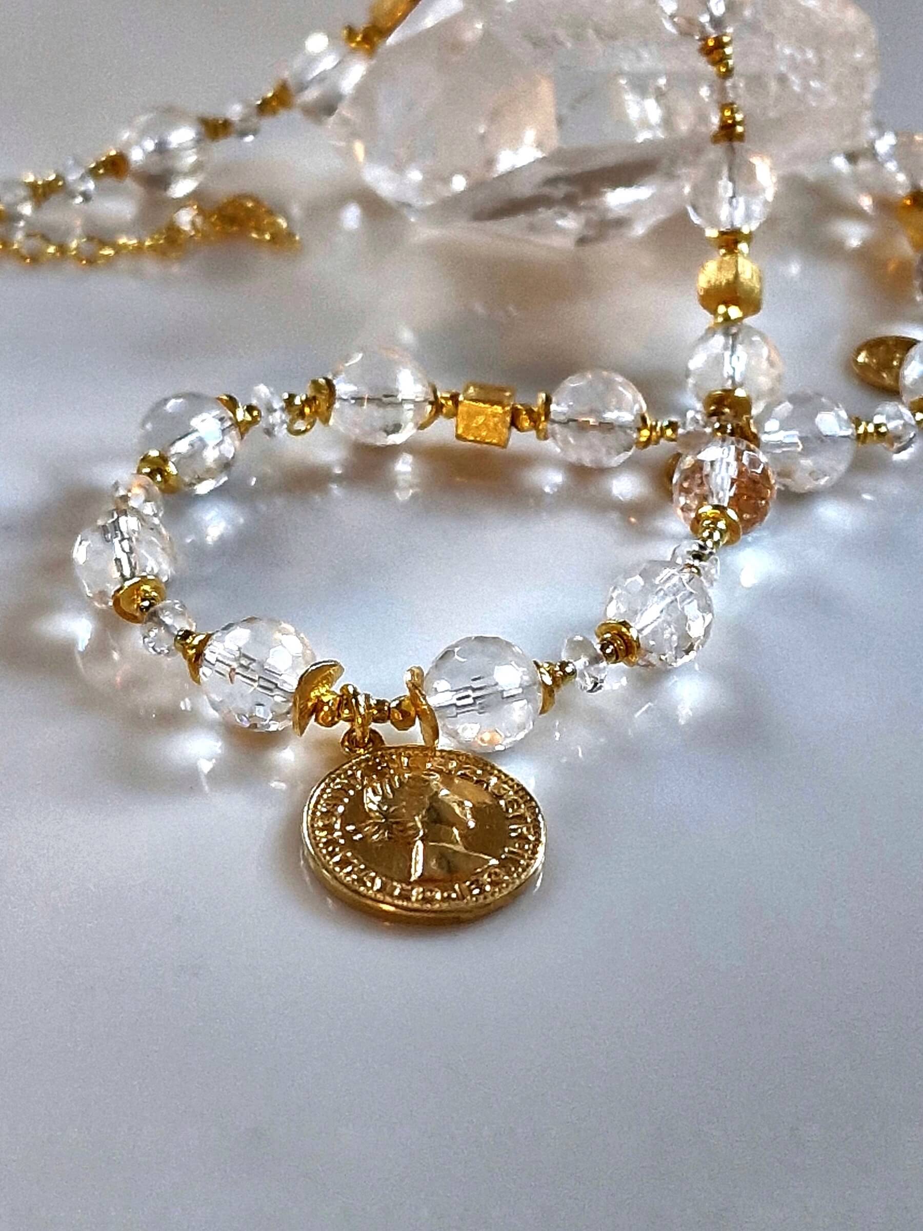 Naszyjnik z Kryształu Górskiego z Zawieszką - Moneta