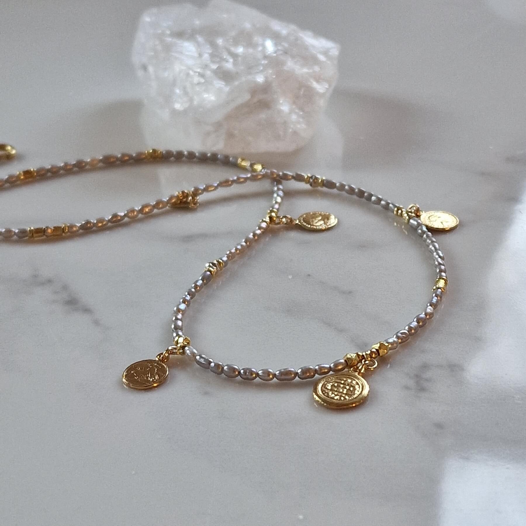 Gray Pearl Necklace with Dragonflies