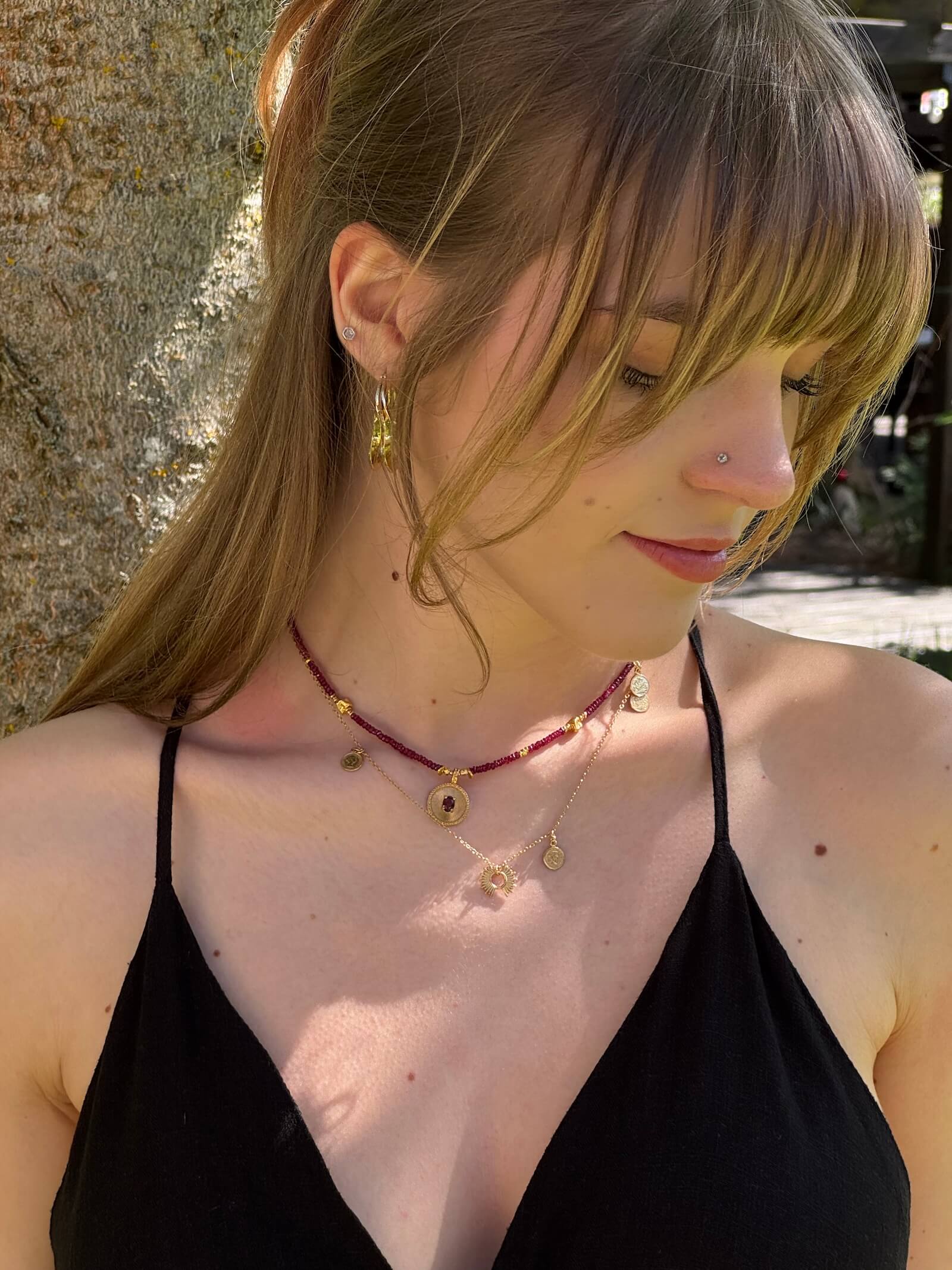 African Ruby Necklace with Round Ruby Pendant