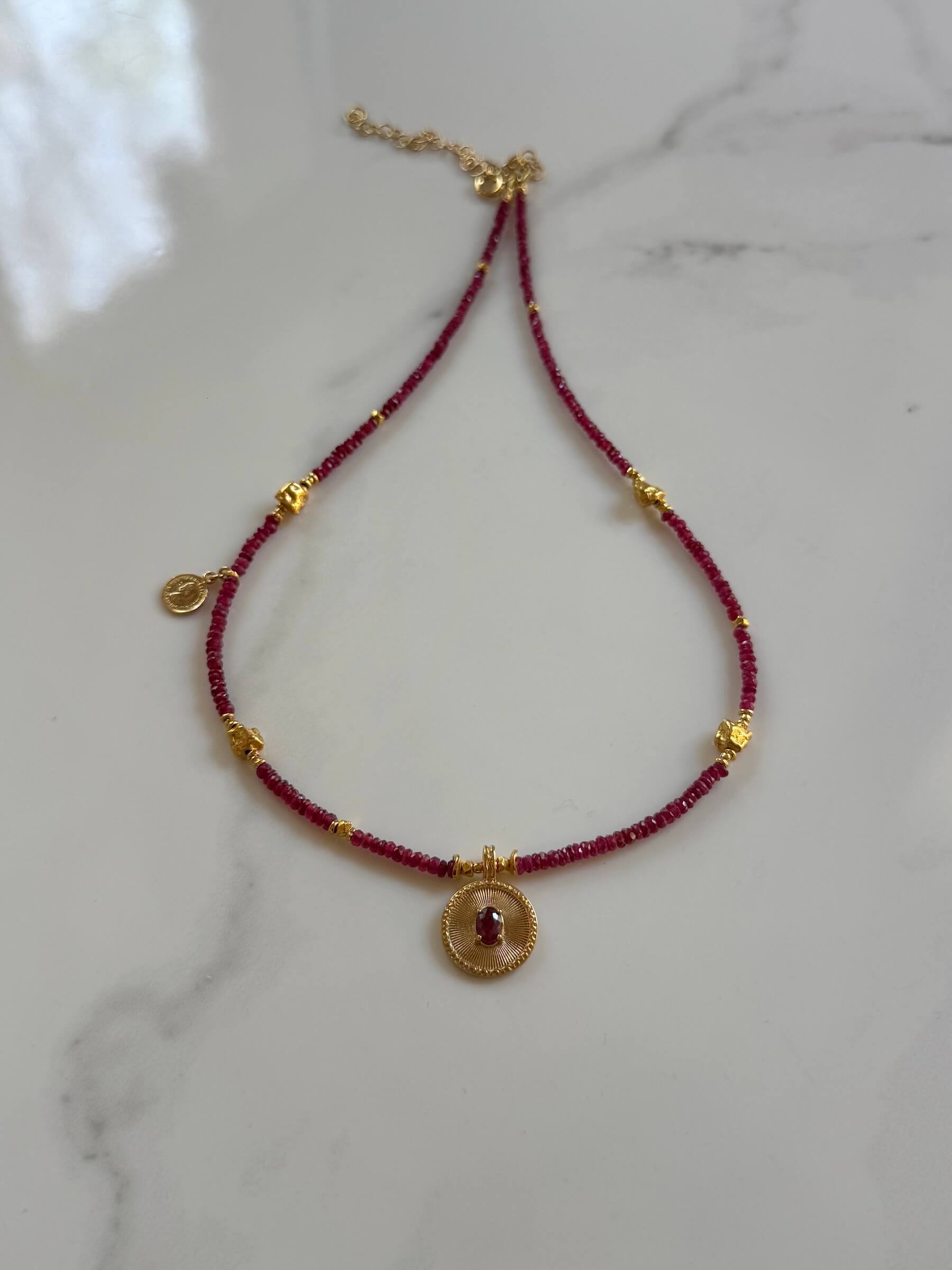 African Ruby Necklace with Round Ruby Pendant