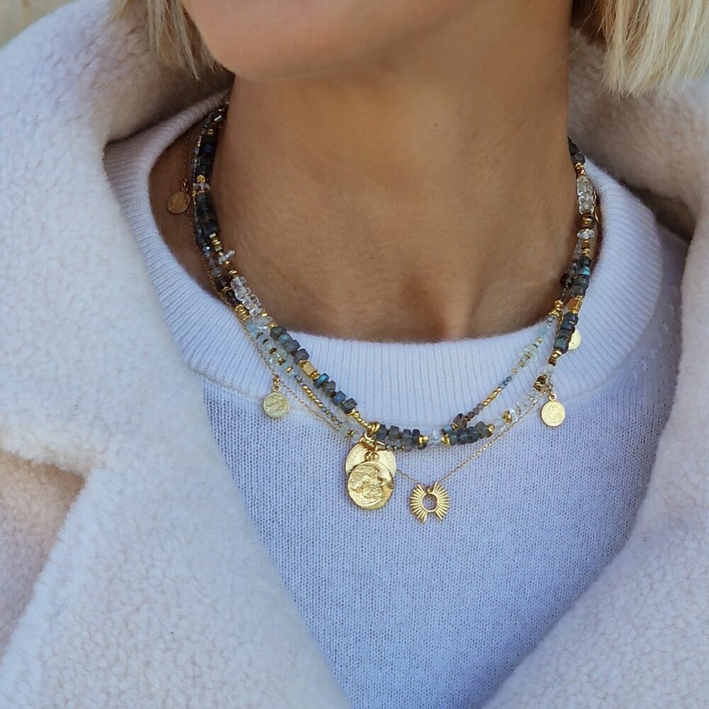 Naszyjnik z Labradorytów i kryształów górskich