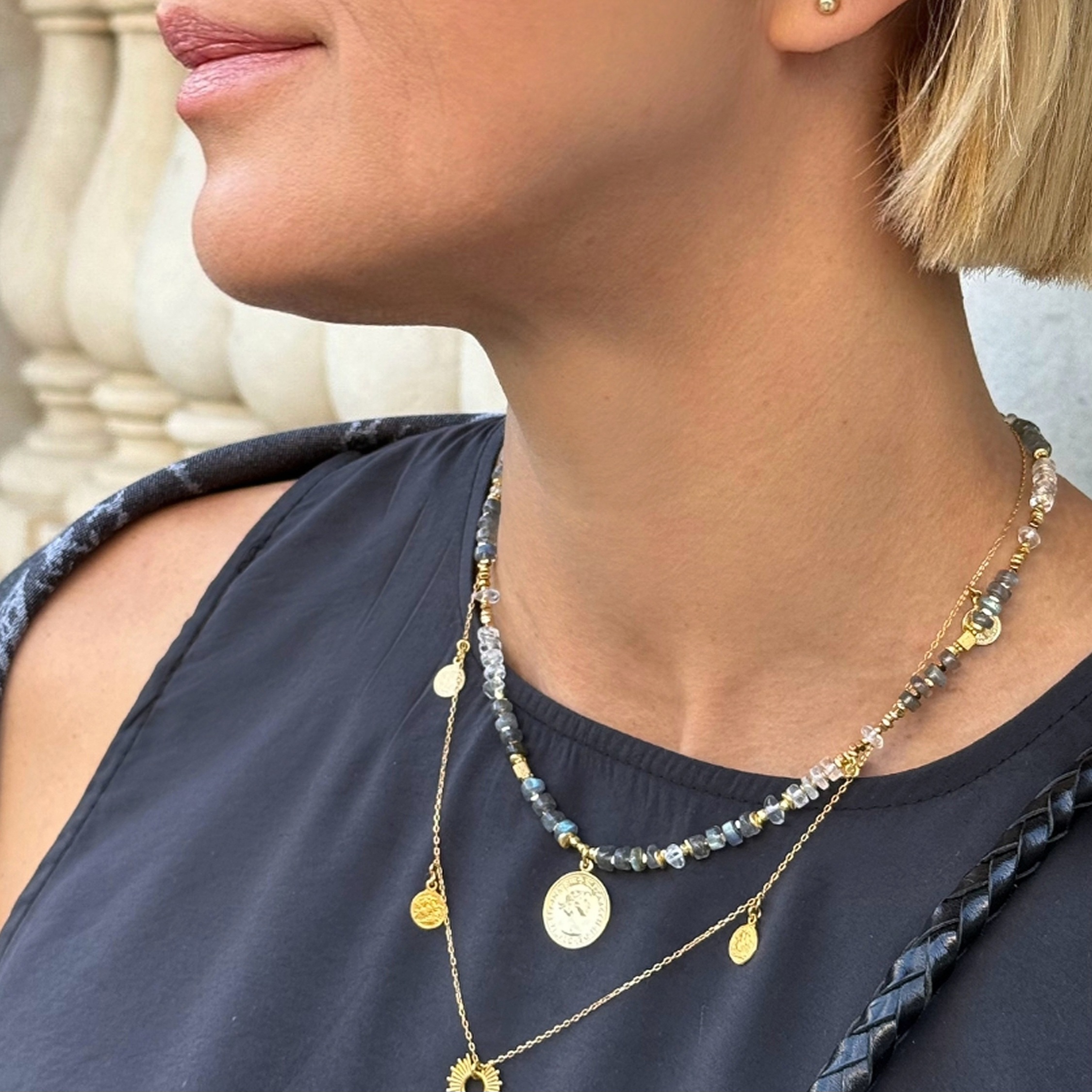 Naszyjnik z Labradorytów i kryształów górskich - obrazek 3