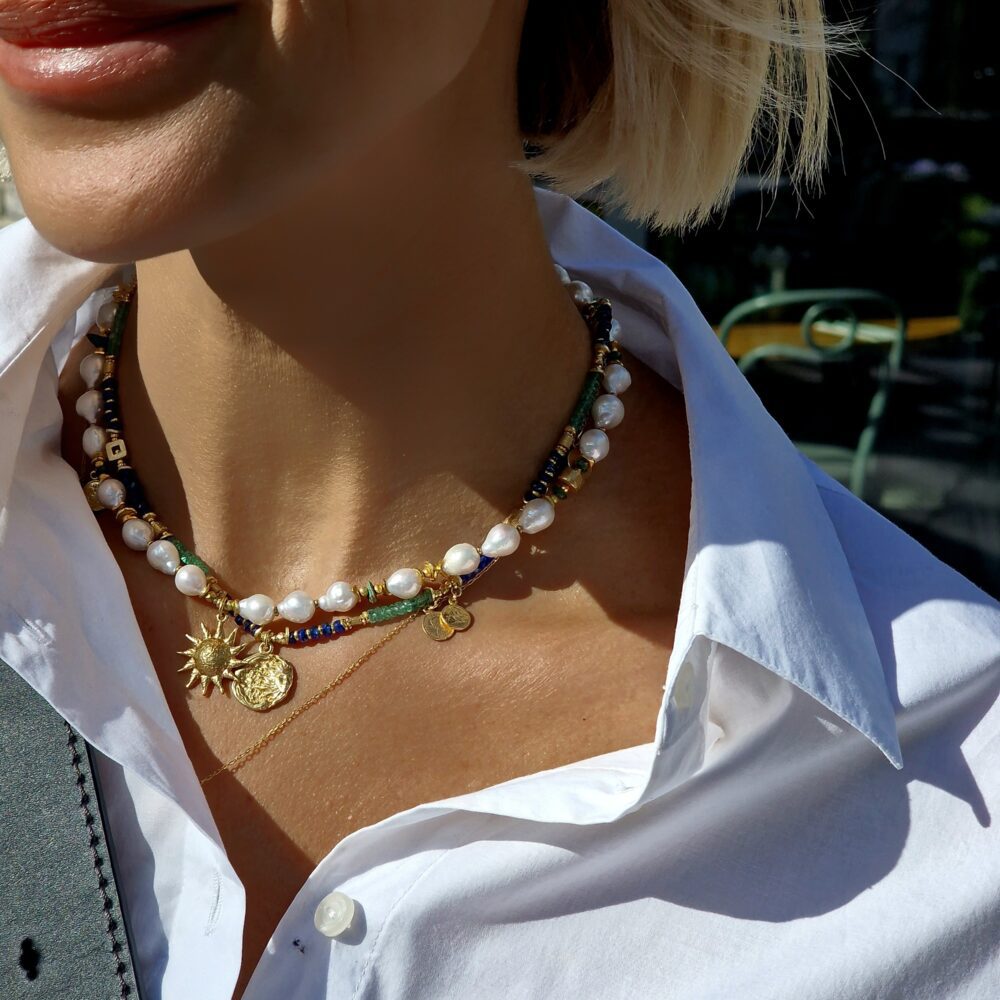 Nieregularne perły ze szmaragdami