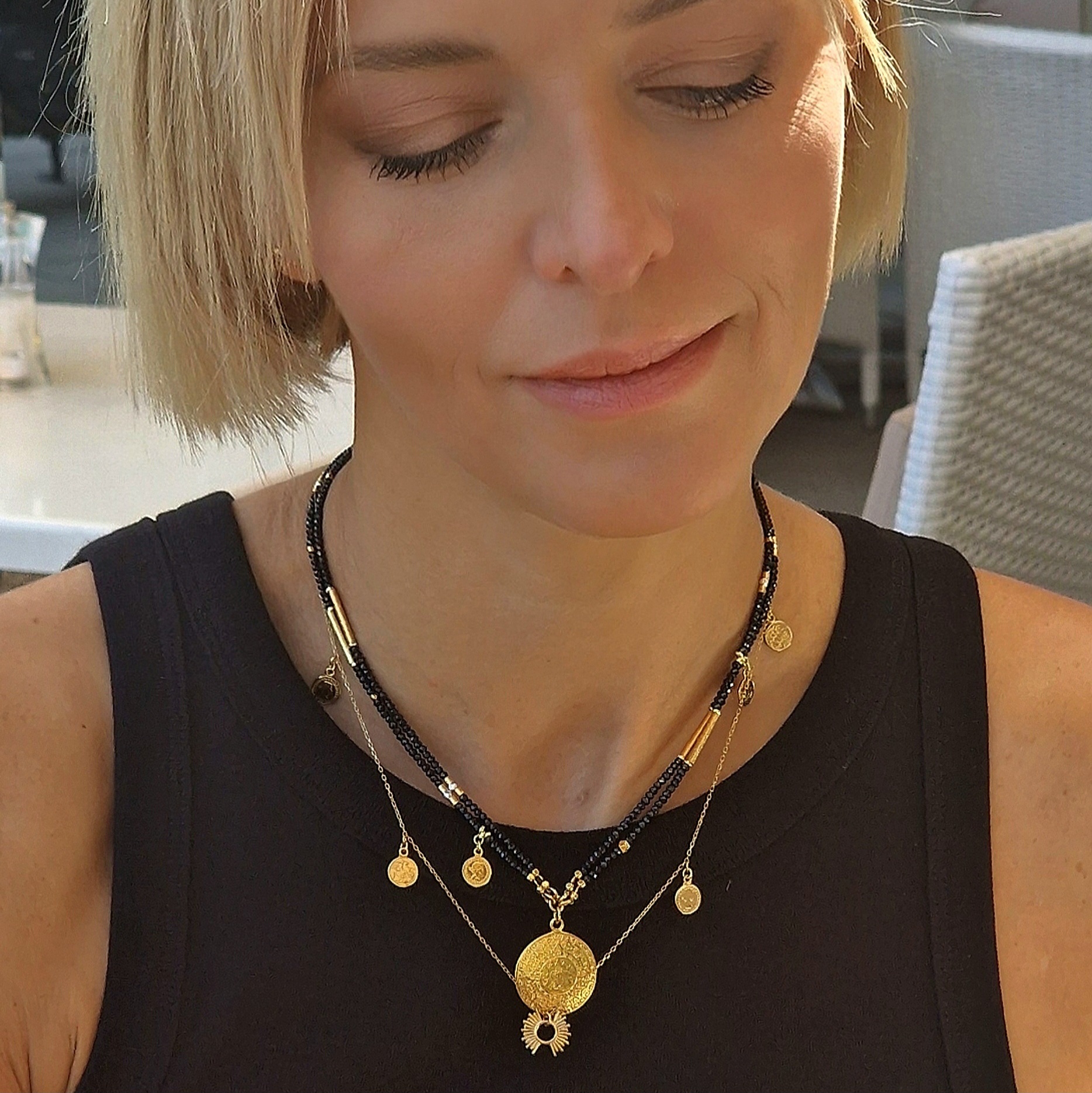 Naszyjnik Podwójny Czarno Złoty z Monetą Azteków - obrazek 9